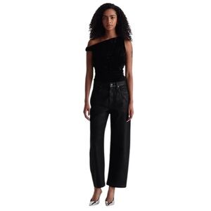 AG ADRIANO GOLDSCHMIED ‘Hattie’ Coated High-Rise Tapered Barrel Crop Jeans